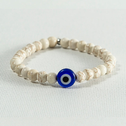 Beige Howlite Evil Eye Bracelet #356